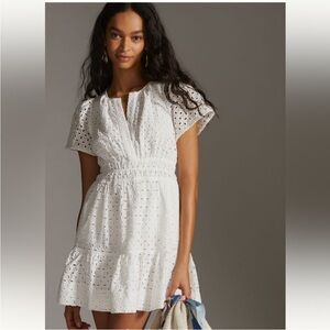 Anthropologie The Somerset Mini Dress: Eyelet Edition lined pockets White 0 2 XS